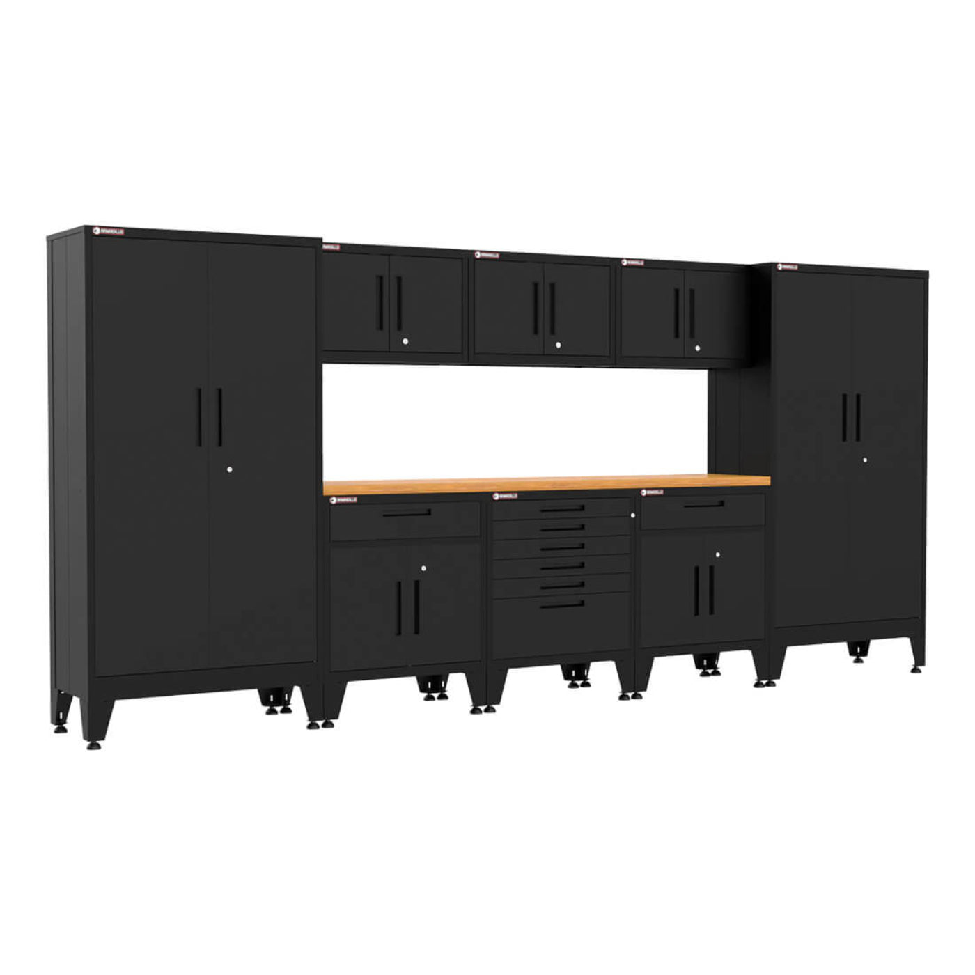 Armadillo Tough Black 8-Piece Garage Cabinet System with Levelers and Casters - AR8PC23B