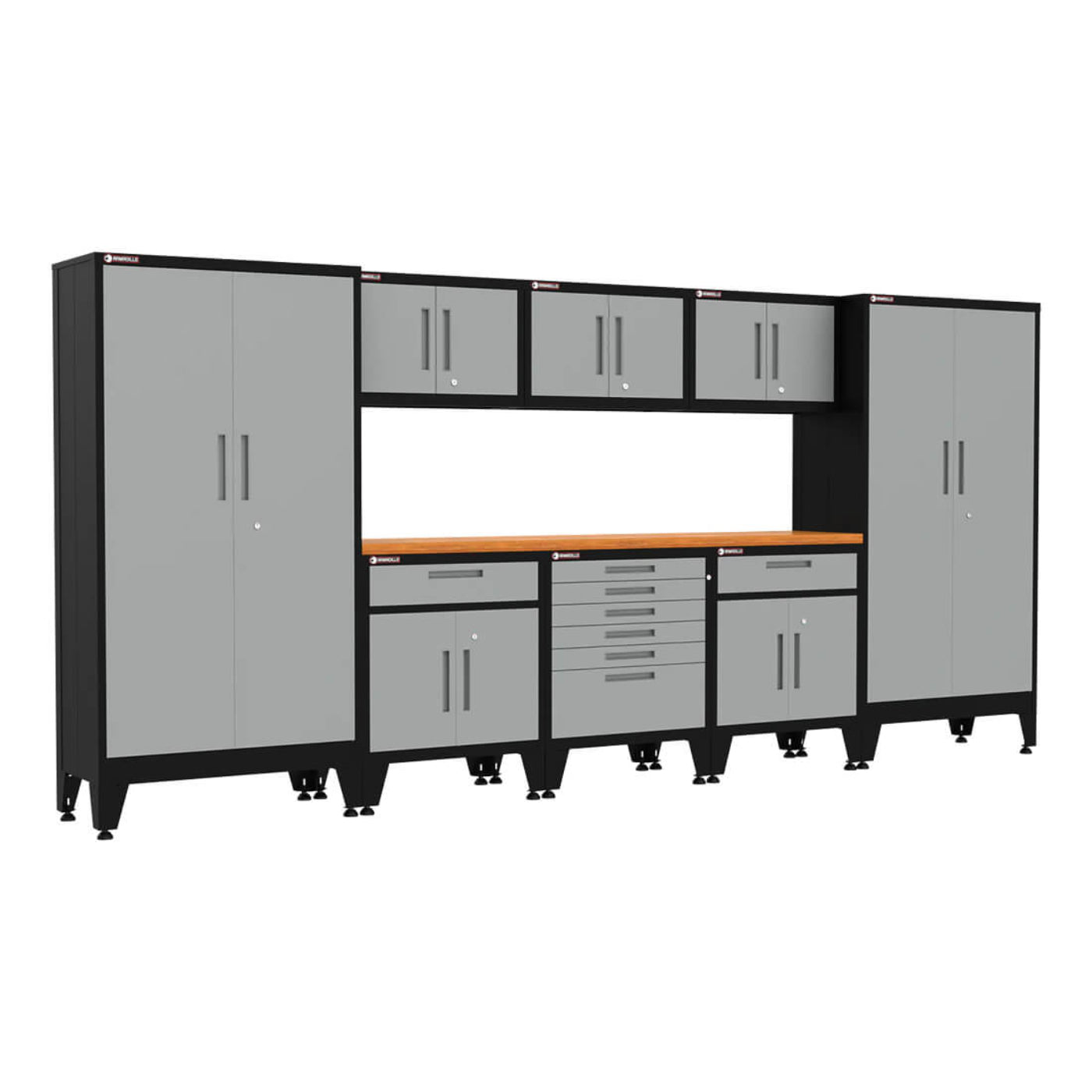 Armadillo Tough Grey 9-Piece Garage Cabinet Kit with Levelers - AR9PC26G