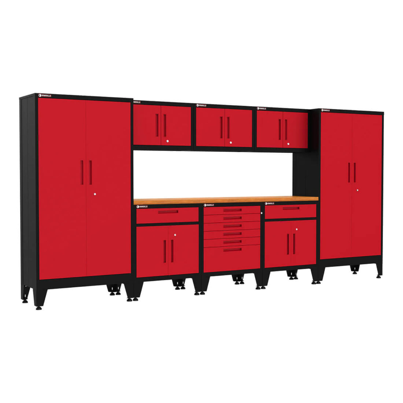 Armadillo Tough Red 9-Piece Garage Cabinet Setup with Levelers - AR9PC25R
