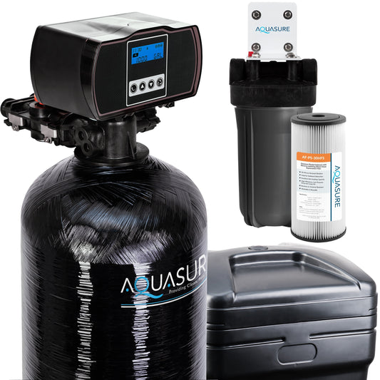 Aquasure Harmony Series | 48,000 Grains Water Softener w/ Fine Mesh Resin and Pleated Sediment Filter - AS-HS48FMP