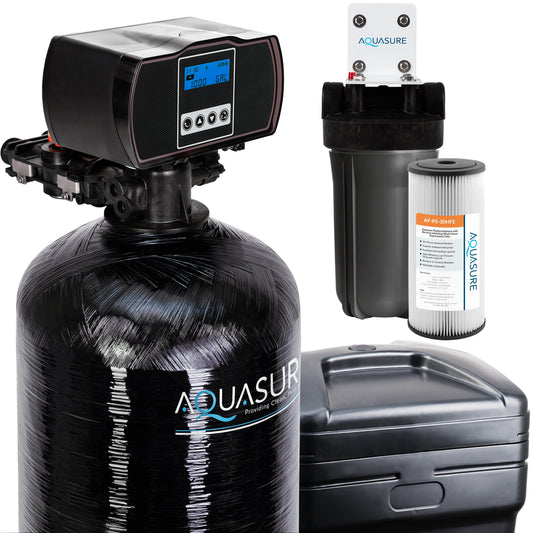 Aquasure Series | 64,000 Grains Water Softener w/ Fine Mesh Resin and Pleated Sediment Filter - AS-HS64FMP