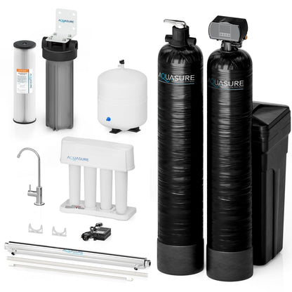 Aquasure Signature Elite | 1,000,000 Gallons Whole House Water Treatment System with 48,000 Grains Fine Mesh Resin and KDF85 Carbon Media and 12 GPM Quantum UV deactivator System - AS-SE1000FMU