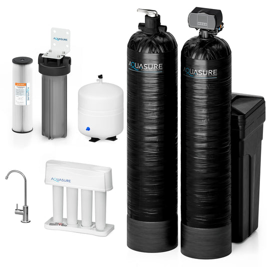 Aquasure Elite | 1,500,000 Gallons Whole House Water Filter Treatment Bundle with 72,000 Grains Softener, 75 GPD Reverse Osmosis System - AS-SE2000A