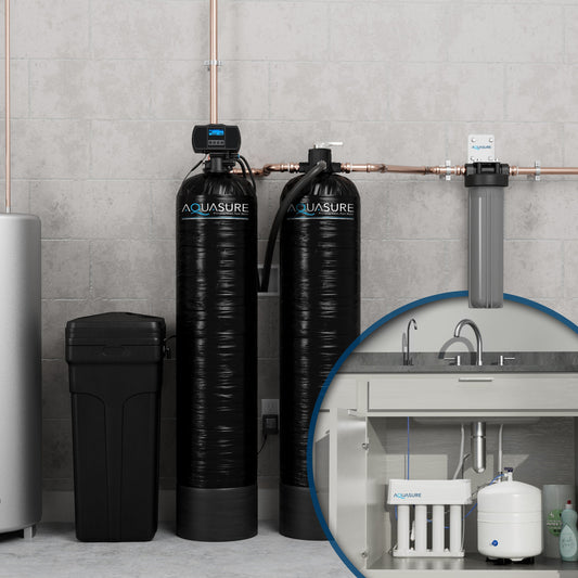 Aquasure Signature Elite | 1,500,000 Gallons Whole House Water Filter Treatment Bundle with 72,000 Grains Softener, 75 GPD Reverse Osmosis System - AS-SE2000A