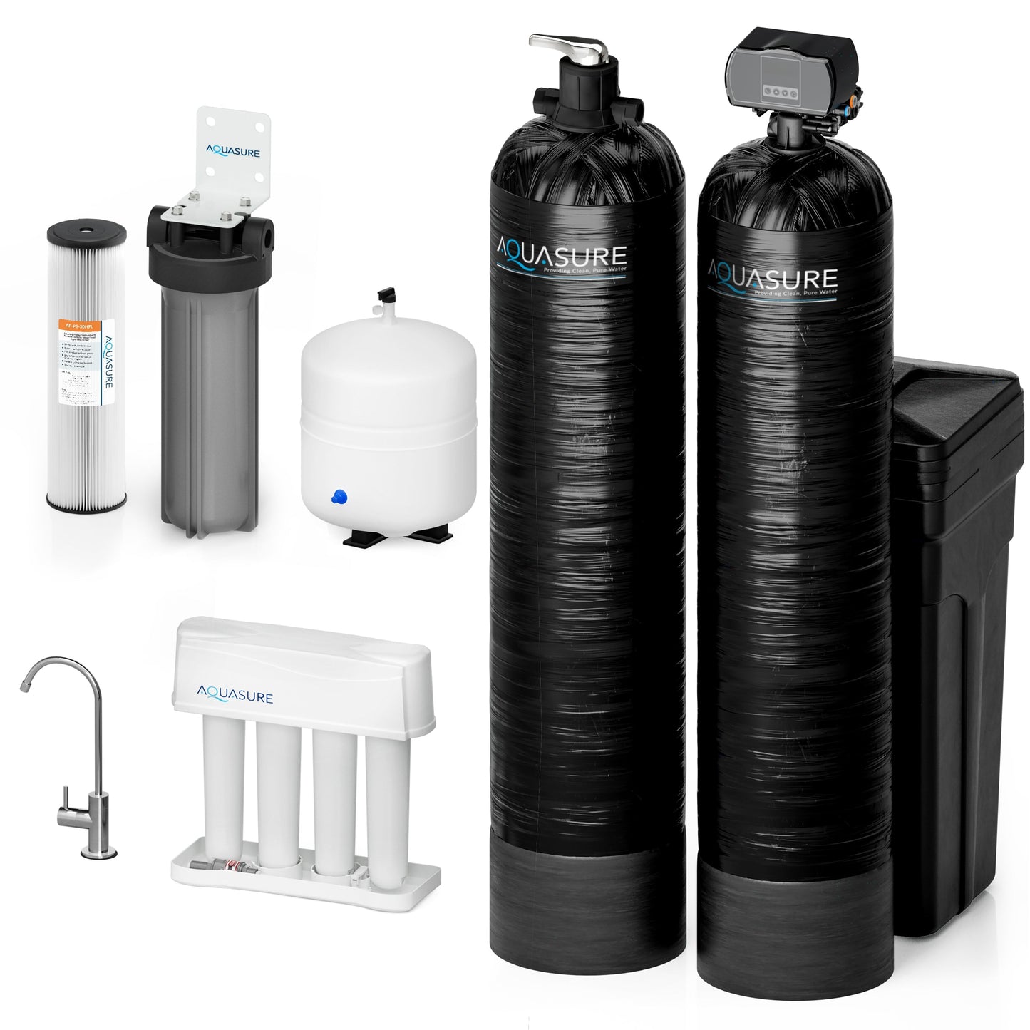 Aquasure Signature Elite | 1,500,000 Gallons Whole House Water Filter Treatment Bundle with 64,000 Grains Softener w/ Fine Mesh Resin, 75 GPD Reverse Osmosis System - AS-SE1500FM