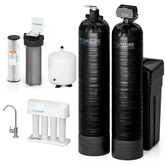 Aquasure Signature Elite | 1,500,000 Gallons Whole House Water Filter Treatment Bundle with 64,000 Grains Softener w/ Fine Mesh Resin, 75 GPD Reverse Osmosis System - AS-SE1500FM