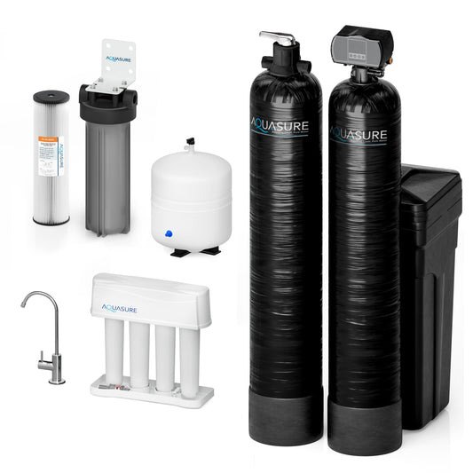 Aquasure Elite | 600,000 Gallons Whole House Water Filter Treatment Bundle with 32,000 Grains Softener, 75 GPD Reverse Osmosis System - AS-SE600A