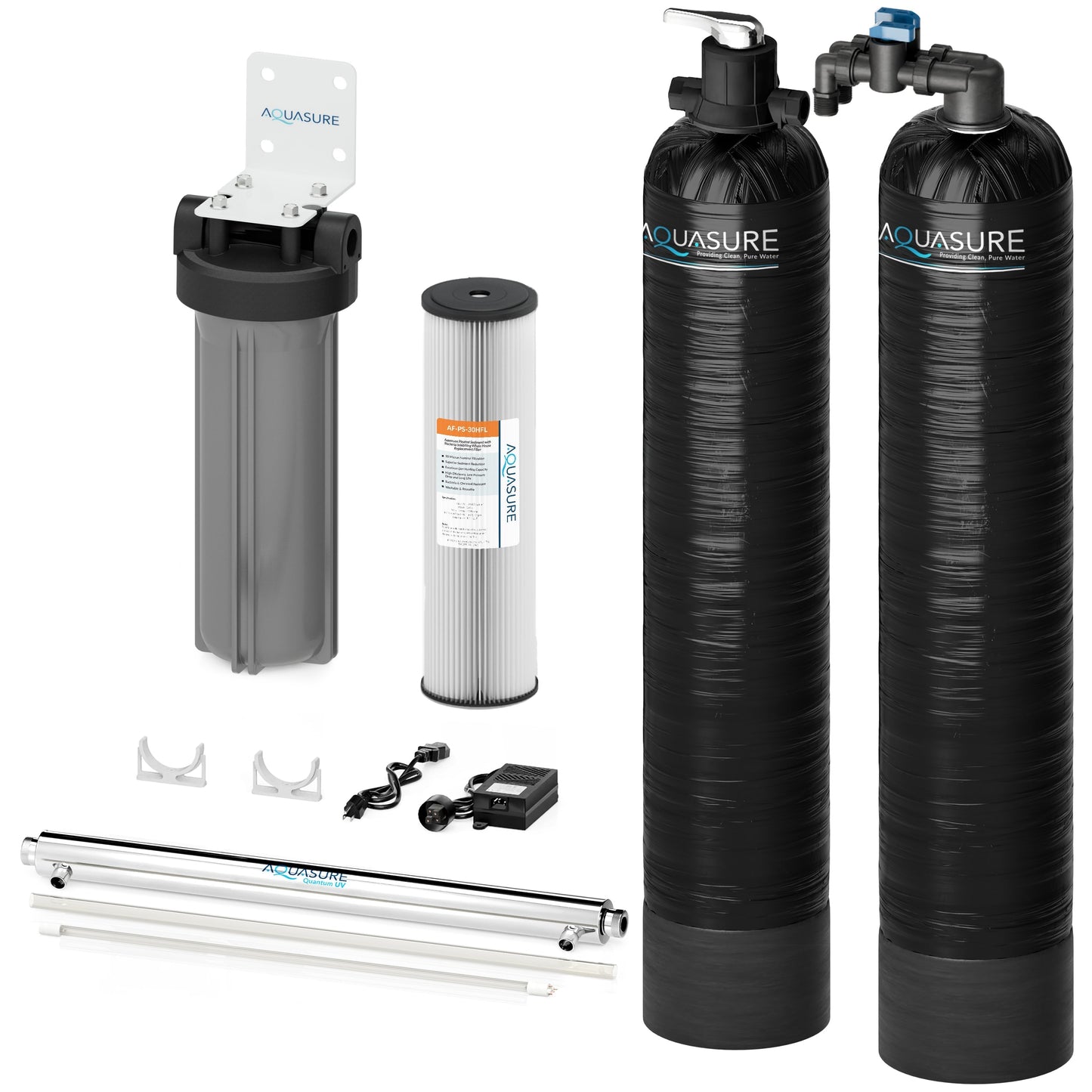 Aquasure Serene Series | 15 GPM Salt-Free Conditioning, Whole House Water Treatment System, Pleated Sediment Pre-Filter and UV Purifier - AS-SF15CKU