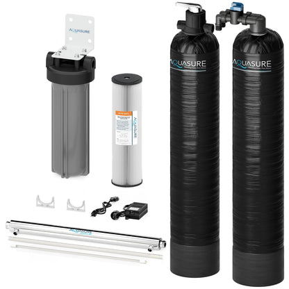 Aquasure Serene Series | 15 GPM Salt-Free Conditioning, Whole House Water Treatment System, Pleated Sediment Pre-Filter and UV Purifier - AS-SF15CKU