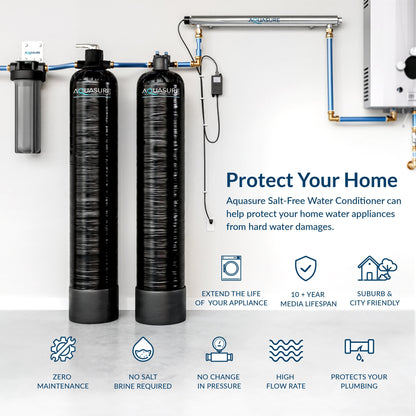 Aquasure Serene Series | 15 GPM Salt-Free Conditioning, Whole House Water Treatment System, Pleated Sediment Pre-Filter and UV Purifier - AS-SF15CKU