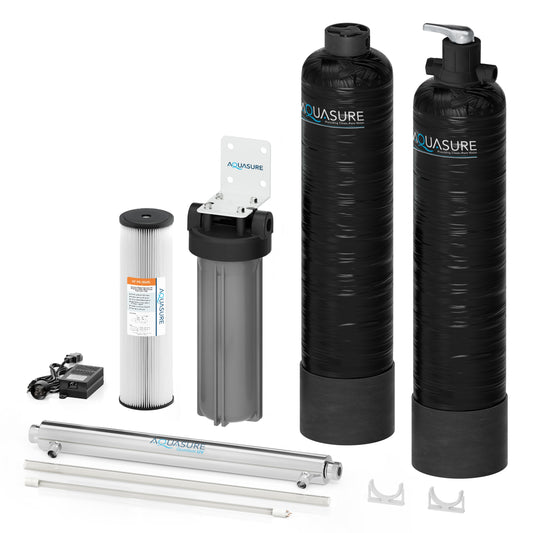 Aquasure  Lite Series | 800K Gallons Whole House Salt-Free Conditioning/Softening Descaler Bundle with Water Treatment System, Pleated Sediment Pre-Filter and 8 GPM UV De-Activator - AS-SF800CKU