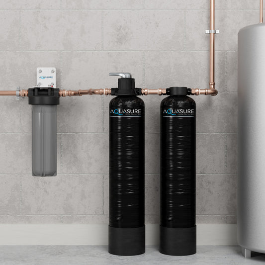 Aquasure Lite Series | 800K Gallons Whole House Salt-Free Conditioning/Softening Descaler  - AS-SF800CKBundle with Water Treatment System and Pleated Sediment Pre-Filter