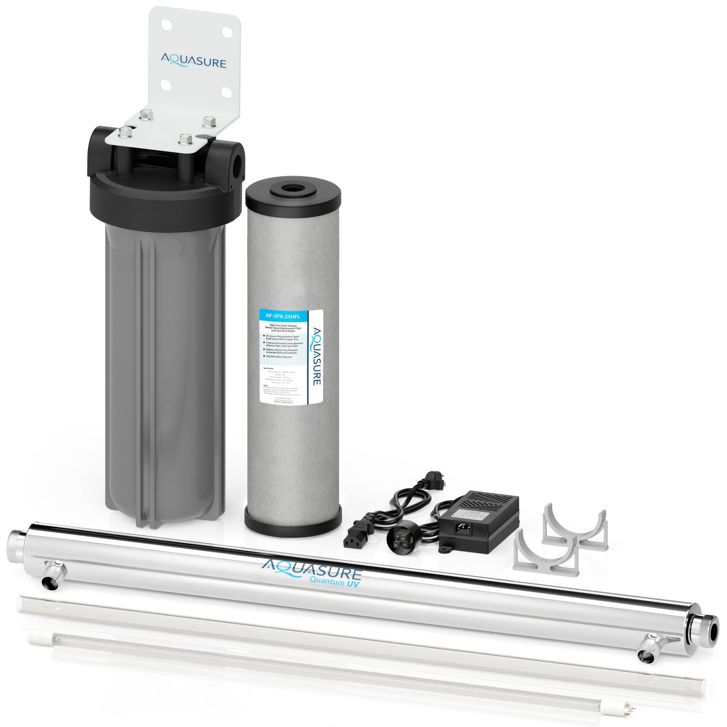 Aquasure  Series | 12 GPM Ultraviolet UV-C Light Water Filtration System Bundle Kit with Siliphos Scale Inhibiting Pre-Filter - AS-SPXUV12S