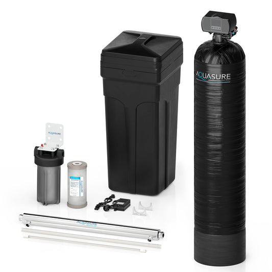 Aquasure  Series | 64,000 Grains Water Softener with 12 GPM Quantum UV De-Activator System and Triple Purpose Carbon Pre-Filter - AS-WSUV64D