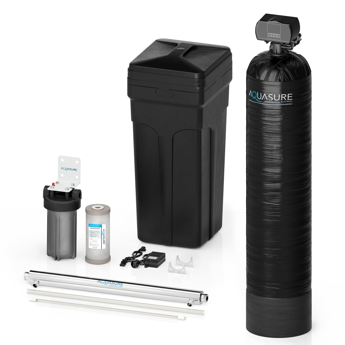 Aquasure  Series | 32,000 Grains Water Softener with 8 GPM Quantum UV De-Activator System and Triple Purpose Carbon Pre-Filter - AS-WSUV32D