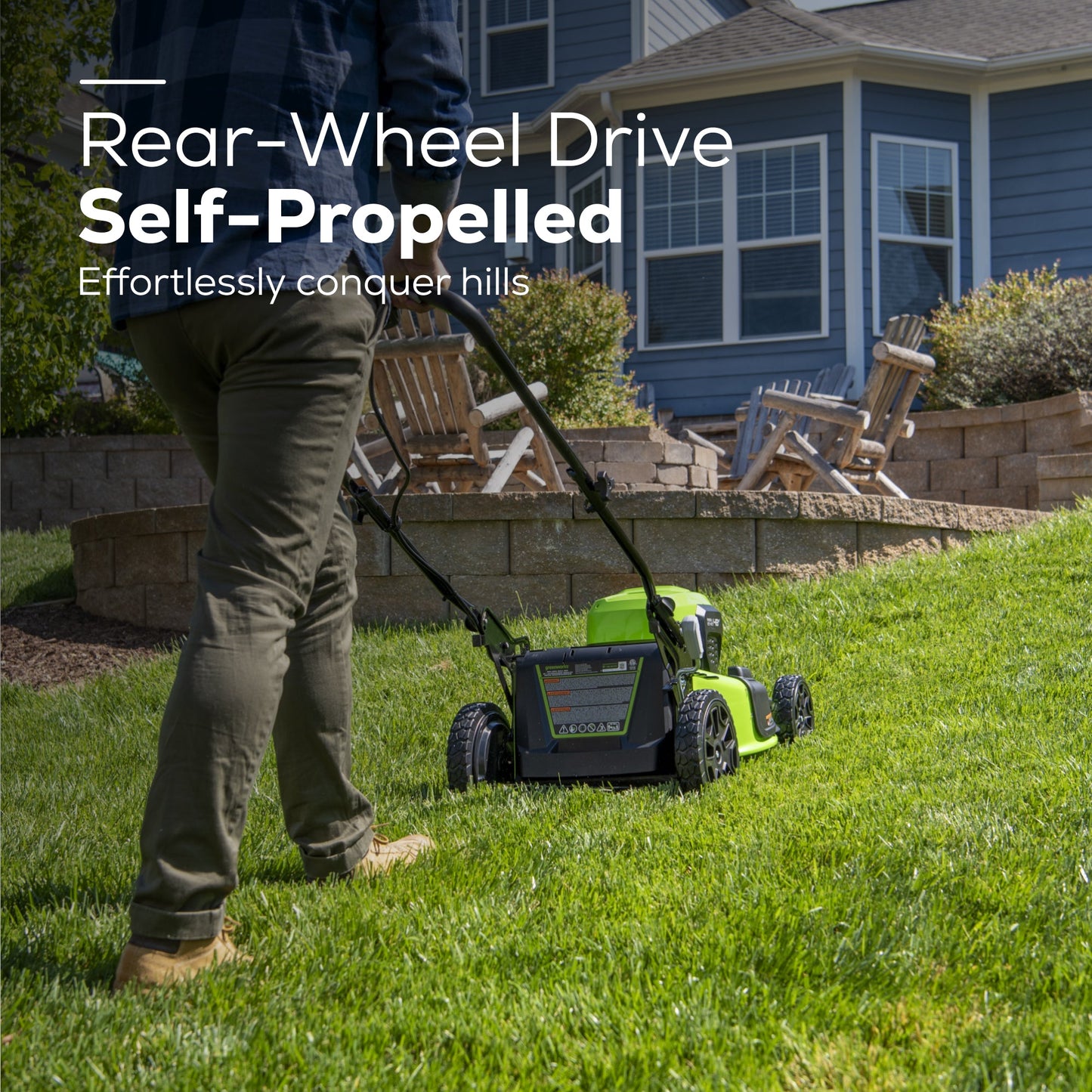 Greenworks 48V (24V x 2) 21" Cordless Battery Push Mower 3PC Combo Kit w/ (2) 5.0Ah Batteries,(1) 2.0Ah Battery,(1) Dual Port Rapid Charger & (1) 2A Charger - 1366402