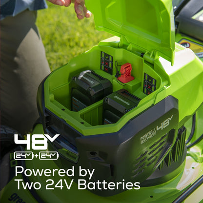 Greenworks 48V 20" Cordless Push Mower 3PC Combo Kit, (2) 4.0Ah, (1) 2.0Ah Battery, Rapid Charger - 1366302