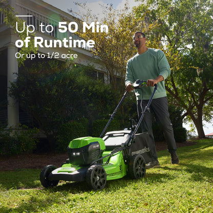 Greenworks 48V (24V x 2) 21" Cordless Battery Push Mower 3PC Combo Kit w/ (2) 5.0Ah Batteries,(1) 2.0Ah Battery,(1) Dual Port Rapid Charger & (1) 2A Charger - 1366402