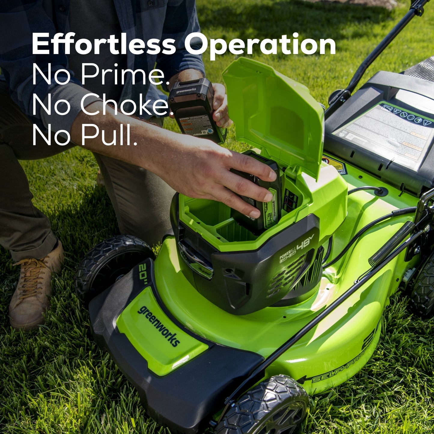 Greenworks 48V 20" Cordless Push Mower 3PC Combo Kit, (2) 4.0Ah, (1) 2.0Ah Battery, Rapid Charger - 1366302