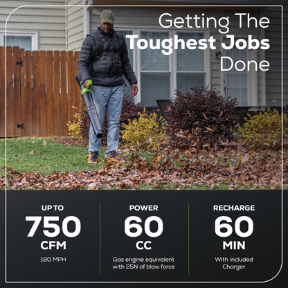 Greenworks 80V 750CFM Cordless Battery Single Port Backpack Blower w/ 4Ah Battery & Charger - 2437902