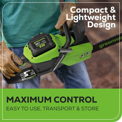 Greenworks 80V 18" 2.5kW Cordless Battery Chainsaw w/ (1) 4Ah Battery & 2A Charger - 2030102