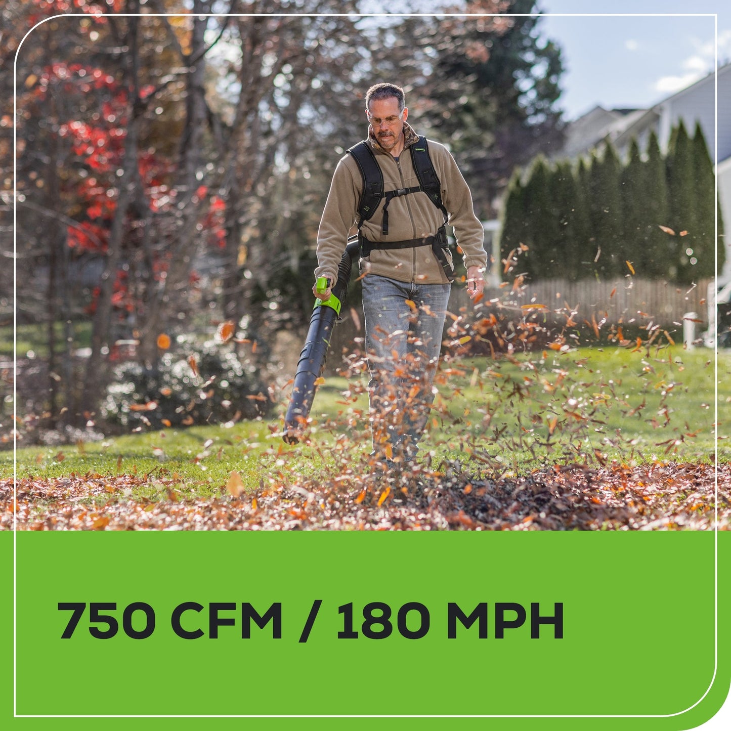Greenworks 80V 750CFM Cordless Battery Single Port Backpack Blower w/ 4Ah Battery & Charger - 2437902