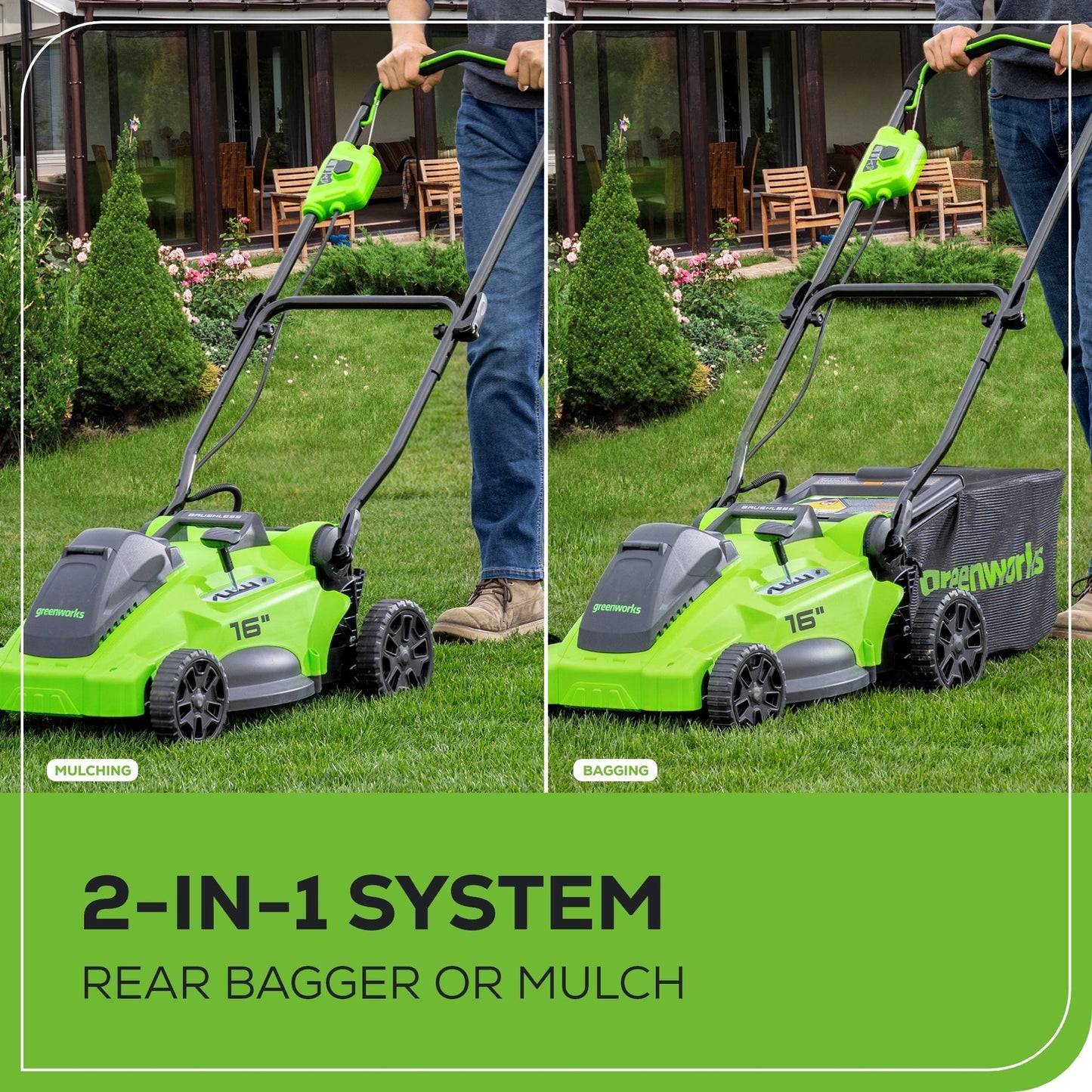 Greenworks 40V 16" Cordless Battery Brushless Push Lawn Mower w/ 4.0Ah Battery & Charger -2540802