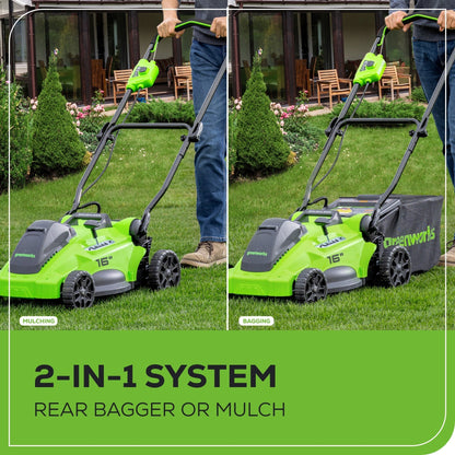 Greenworks 40V 16" Cordless Battery Brushless Push Lawn Mower w/ 4.0Ah Battery & Charger -2540802