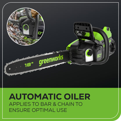 Greenworks 80V 18" 2.5kW Cordless Battery Chainsaw w/ (1) 4Ah Battery & 2A Charger - 2030102