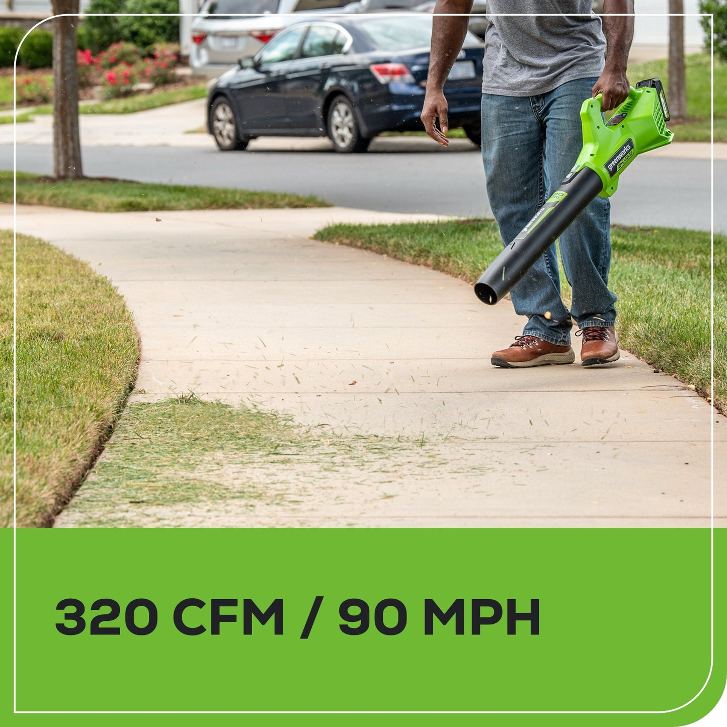 48V (24V x 2) 17" Push Cordless Lawn Mower, 320CFM Leaf Blower & 12" String Trimmer Combo Kit w/ (2) 4.0 Ah USB Batteries