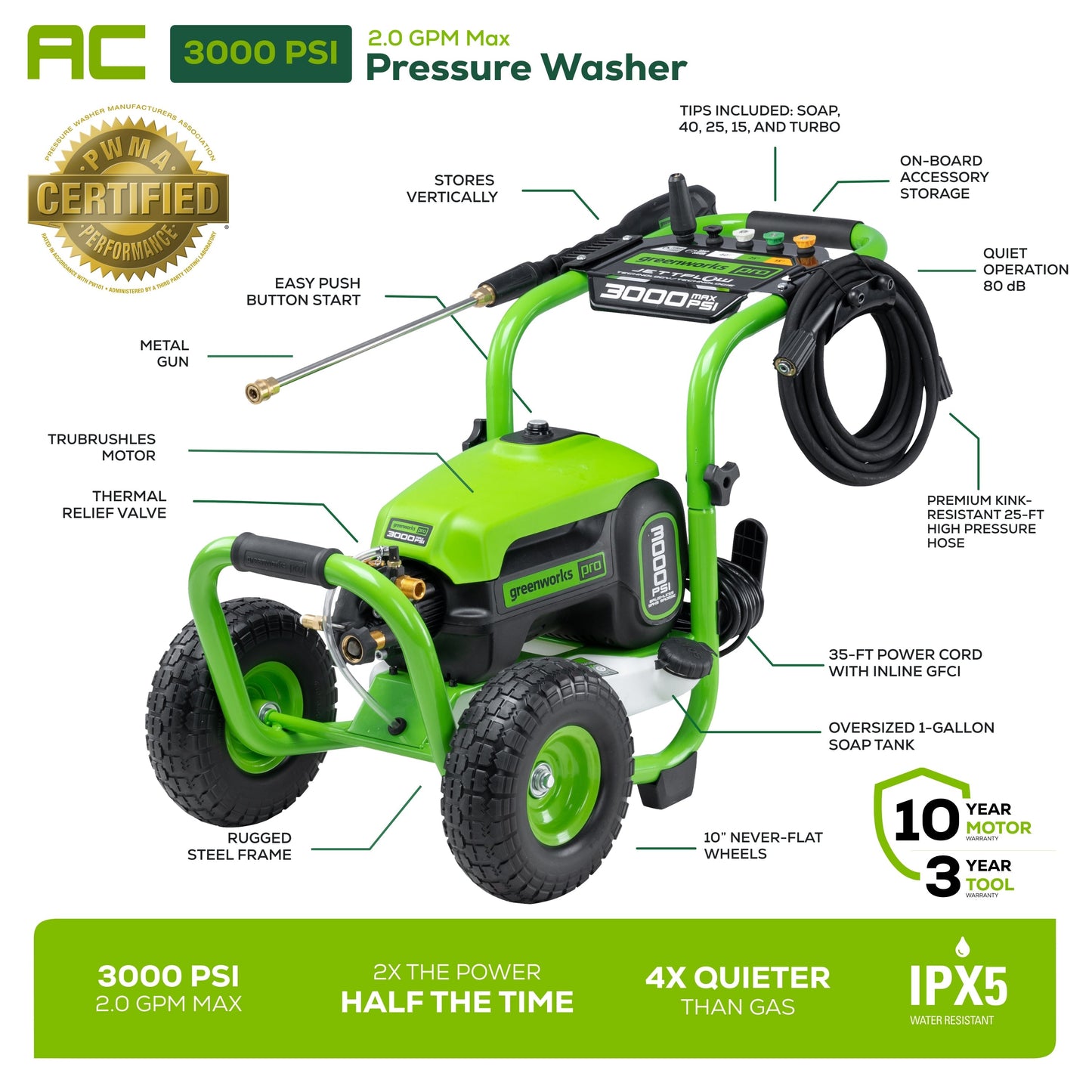 Greenworks 3000 PSI Pressure Washer w/ 15" Surface Cleaner & Extension Combo Kit - 5125602-VK