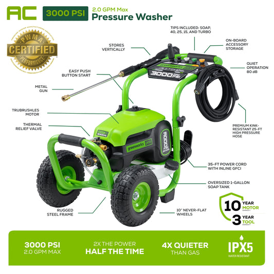 Greenworks 3000 PSI Pressure Washer w/ 15" Surface Cleaner & Extension Combo Kit - 5125602-VK