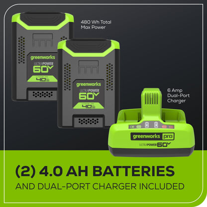 Greenworks 60V 21" Cordless Battery Self-Propelled Lawn Mower w/ Two (2) 4.0Ah Batteries & Dual Port Charger - 2531702