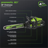 Greenworks 80V 16‘’ 2.0kW Cordless Battery Chainsaw w/ 4.0 Ah Battery & Charger - 2009602