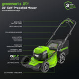 Greenworks 48V (2x24V) 21" Cordless Battery Self-Propelled Mower, 12" String Trimmer & 320 CFM Blower Combo Kit w/ (2) 5.0Ah Batteries & Chargers - 1349002