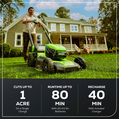 Greenworks 80V 21" Cordless Battery 4-in-1 Self-Propelled Mower w/ (2) 4.0Ah Batteries & Charger - 2533902