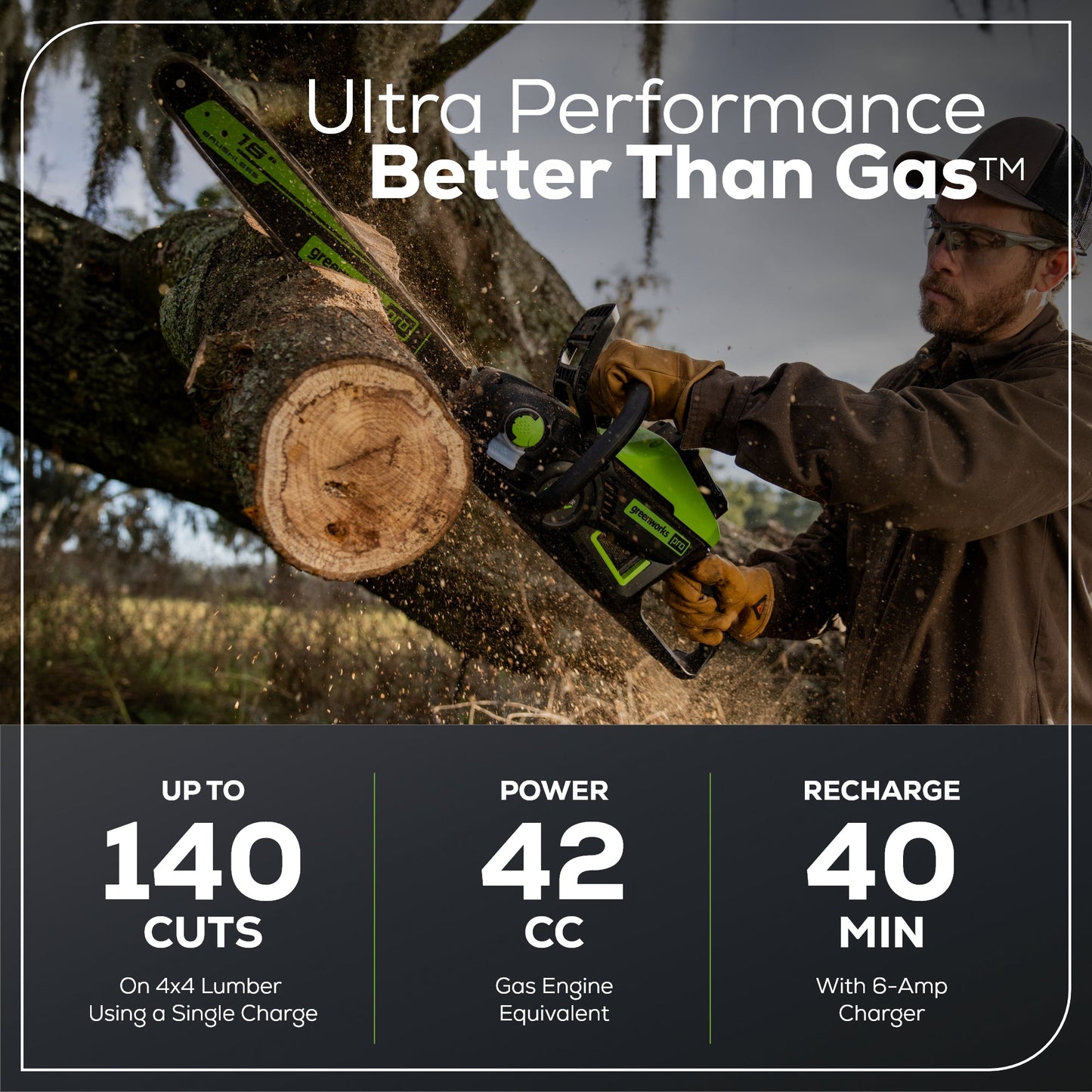 Greenworks 60V 18" Cordless Battery 2.0kW Chainsaw w/ 4.0 Ah Battery & Charger - 2019302