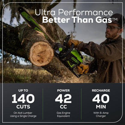 Greenworks 60V 18" Cordless Battery 2.0kW Chainsaw w/ 4.0 Ah Battery & Charger - 2019302