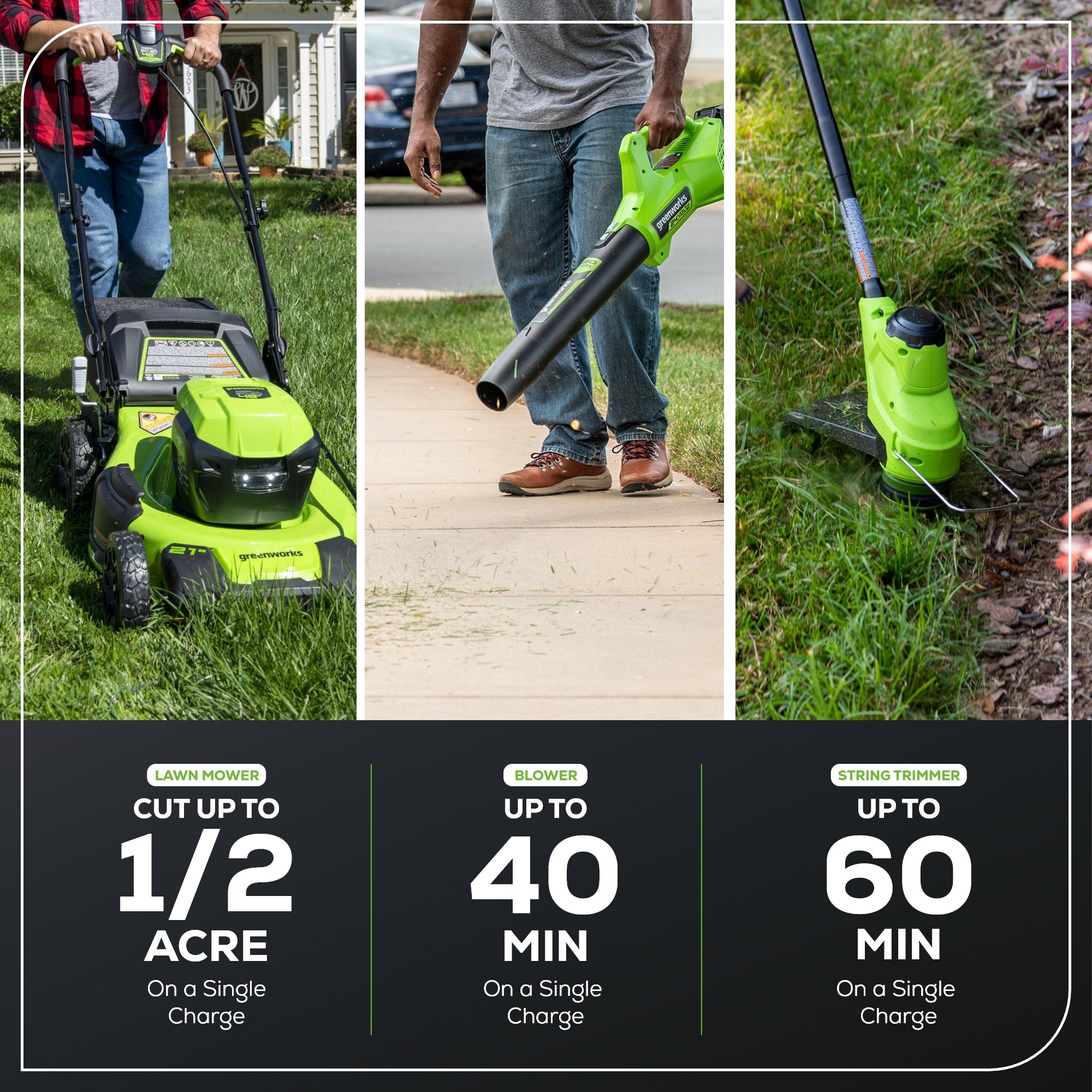 Greenworks 48V (2x24V) 21" Cordless Battery Self-Propelled Mower, 12" String Trimmer & 320 CFM Blower Combo Kit w/ (2) 5.0Ah Batteries & Chargers - 1349002