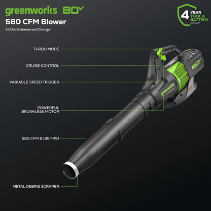 Greenworks 80V 21" Cordless Battery Brushless Self-Propelled Mower 3pc Combo Kit w/ 4.0Ah Battery & Rapid Charger - 1356502