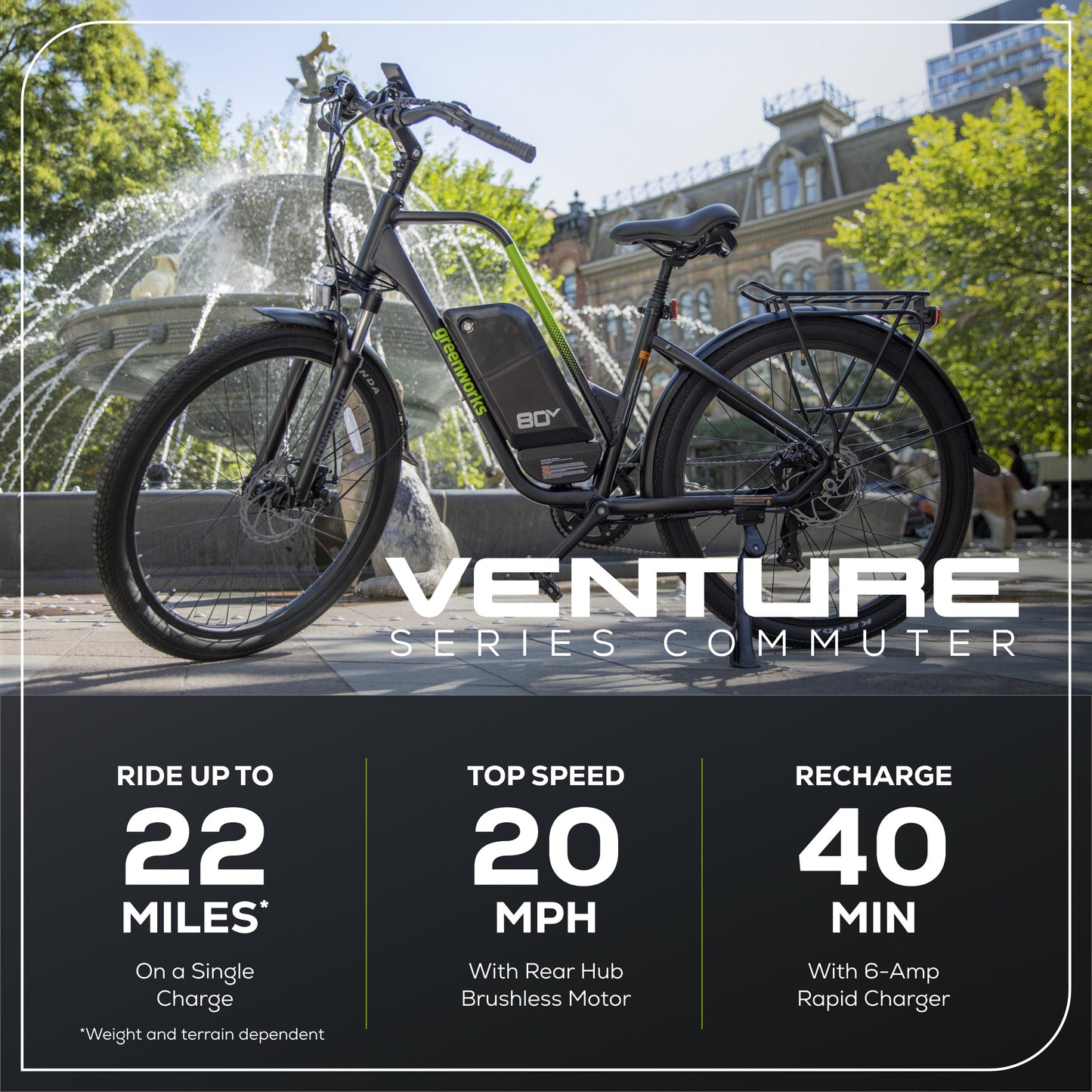 Greenworks 80V VENTURE Series 27.5” Electric Commuter Bike w/ 4Ah Battery and Charger - 7422202