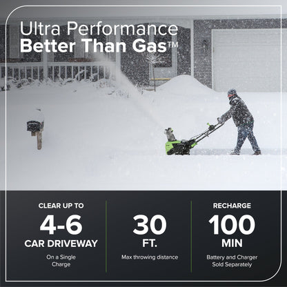 Greenworks 60V 22" Cordless Battery Single-Stage Snow Blower w/ Two (2) 5.0 Ah Batteries & Dual-Port Charger - 2608802