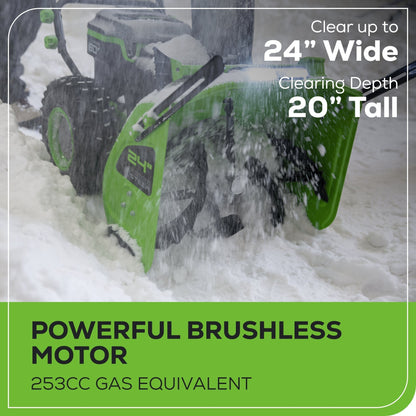 Greenworks 60V 24" Cordless Battery Two-Stage Snow Blower w/ Two (2) 8.0 Ah Batteries & Dual-Port Charger - 2608902