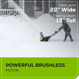 Greenworks 60V 22" Cordless Battery Single-Stage Snow Blower (Tool Only) - 2608802T