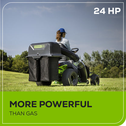 Greenworks 60V 42" Cordless Battery CrossoverT Riding Lawn Mower + Bagger w/ Six (6) 8.0Ah Batteries and Three (3) Dual Port Turbo Chargers - 7419802-VK