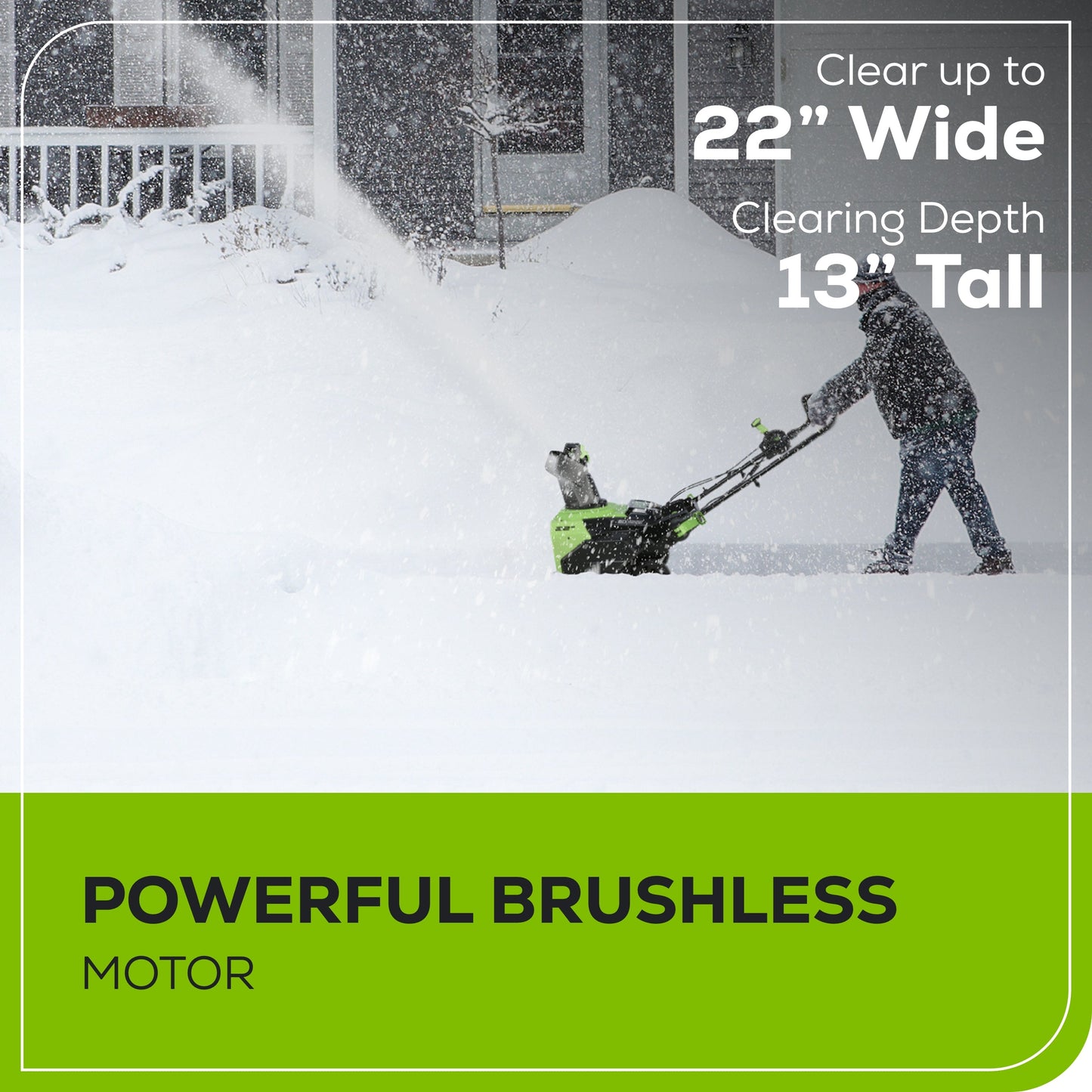Greenworks 60V 22" Cordless Battery Single-Stage Snow Blower w/ Two (2) 5.0 Ah Batteries & Dual-Port Charger - 2608802