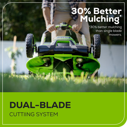 Greenworks 60V 25" Self-Propelled Lawn Mower 4-pc Combo Kit w/ (2) 4.0Ah Batteries and Dual Port Charger  - 1357702-VK