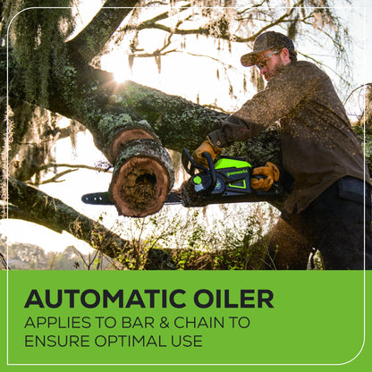 Greenworks 60V 18" Cordless Battery Brushless 2.5kW Chainsaw w/ 5.0Ah Battery & Rapid Charger - 2026102