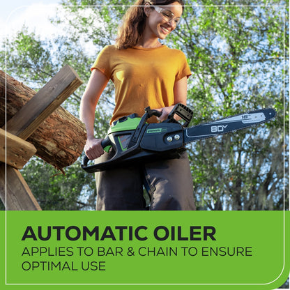 Greenworks 80V 16‘’ 2.0kW Cordless Battery Chainsaw w/ 4.0 Ah Battery & Charger - 2009602