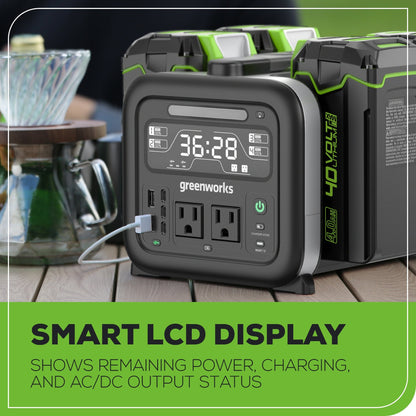 Greenworks Shop Smarter Relax Outdoors40V 500W 4-Slot Inverter Portable Power Station w/ (4) 4.0Ah Batteries & Built-In Charger - 2988302